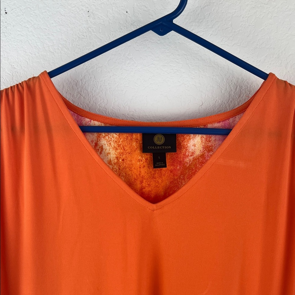 JM Collection Vibrant Orange V-Neck Tunic - Picture 5 of 8